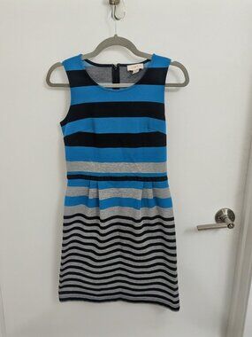 LOFT Teal, Gray, and Black Striped Sleeveless Sheath Dress Size 0